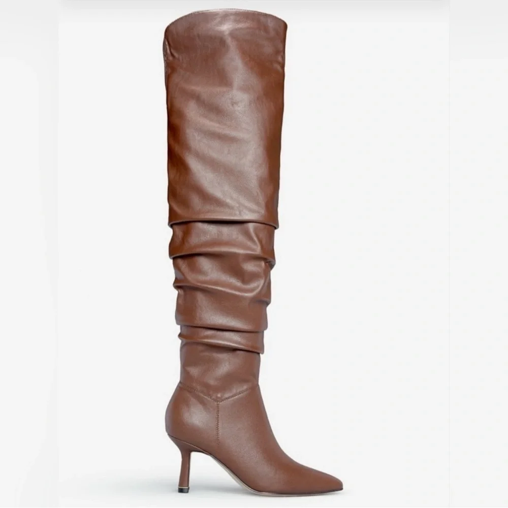 Meya Scrunch Boot Over the Knee Slouchy Stiletto Heels Sz 7
